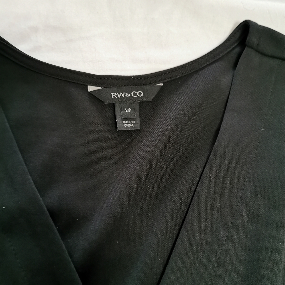 RW&CO Faux Wrap Tapered Leg Jumpsuit Black Small Petite (SP) - Picture 6 of 11